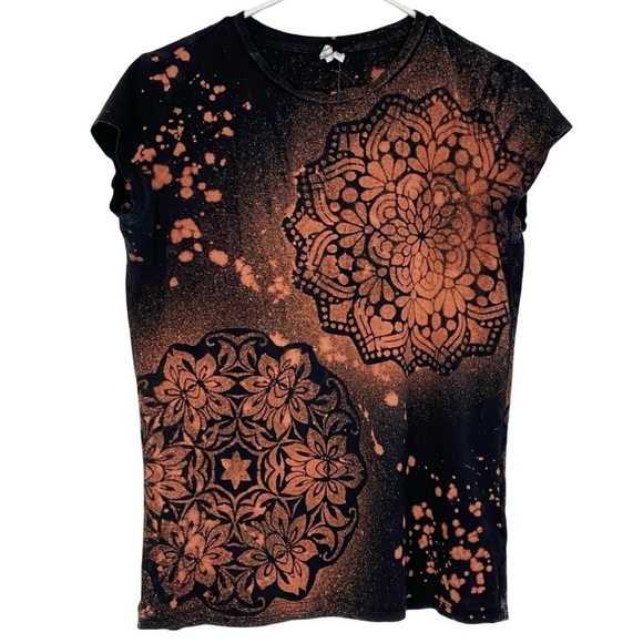 & Other Stories Baby Tee Tshirt Womens Size 12 Large Black Floral Stencil Shirt - Picture 1 of 10